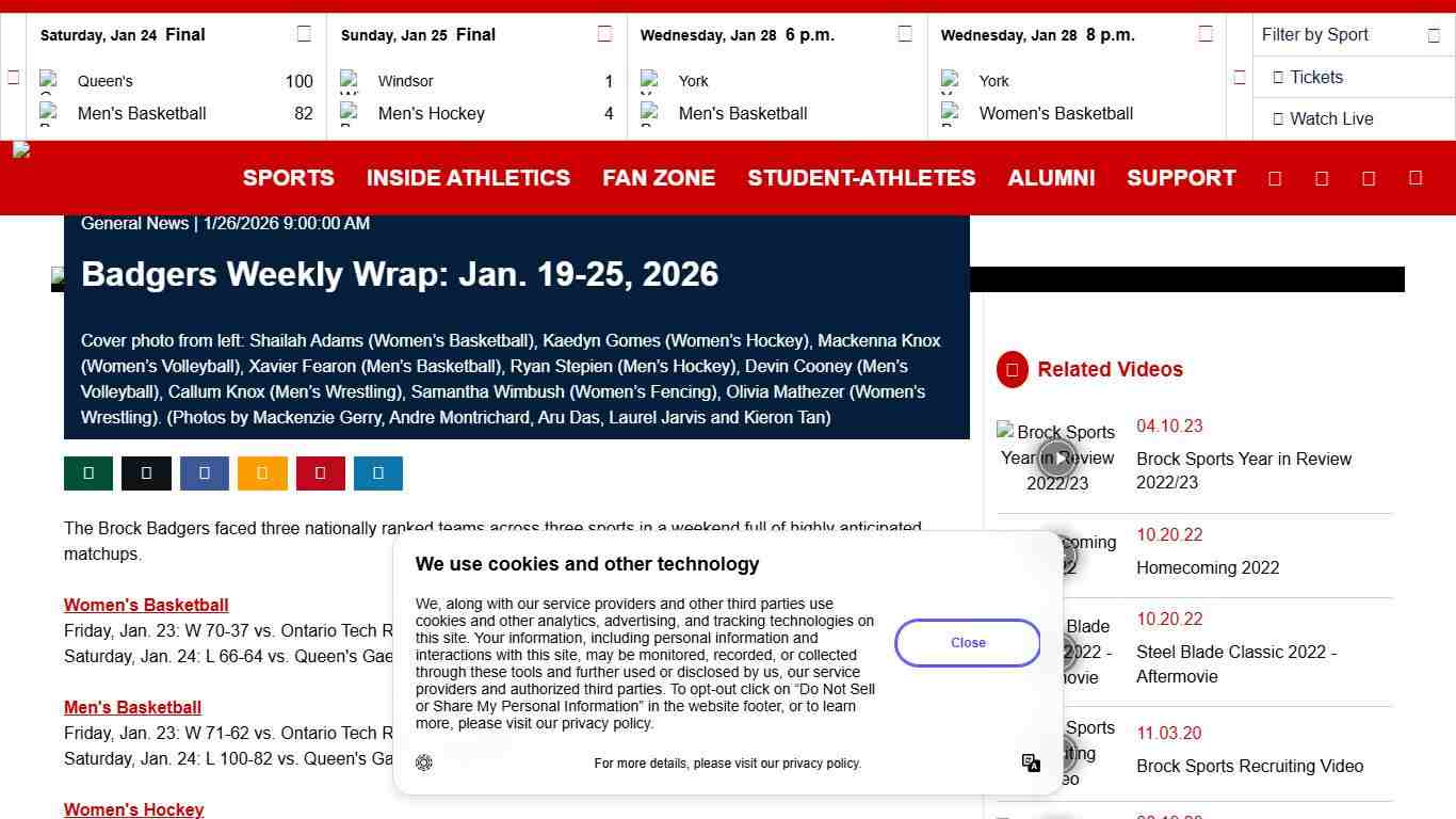 Badgers Weekly Wrap: Jan. 19-25, 2026 - Brock University Athletics