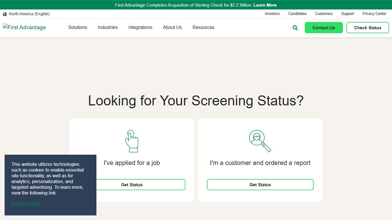 Screening Status - North America First Advantage